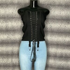 Black Lace-Up Women Top